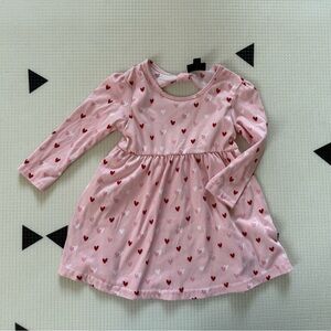 Picapino|Baby girl pink long sleeve casual dress with heart print throughout,24M